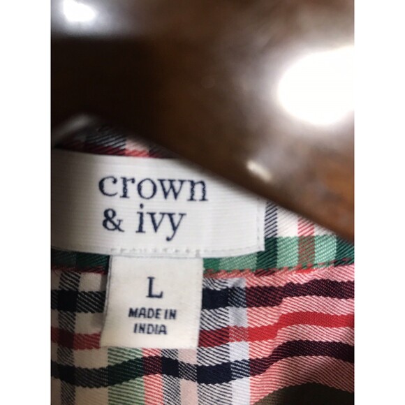 Crown & Ivy top large Red plaid womens button up cotton casual - Picture 4 of 7